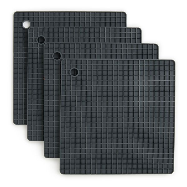 George &amp; Mason - 4 Pack Silicone Square Honeycomb Trivets - Charcoal