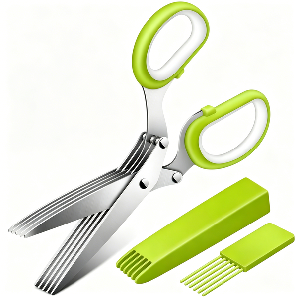 Herb Scissors - 5-Blade Design - Includes Cleaning Comb and Safety Sheath