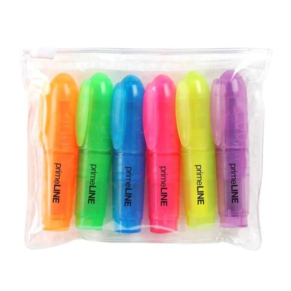 Primeline Mini Neon Highlighter in Wallet Assorted Set of 6