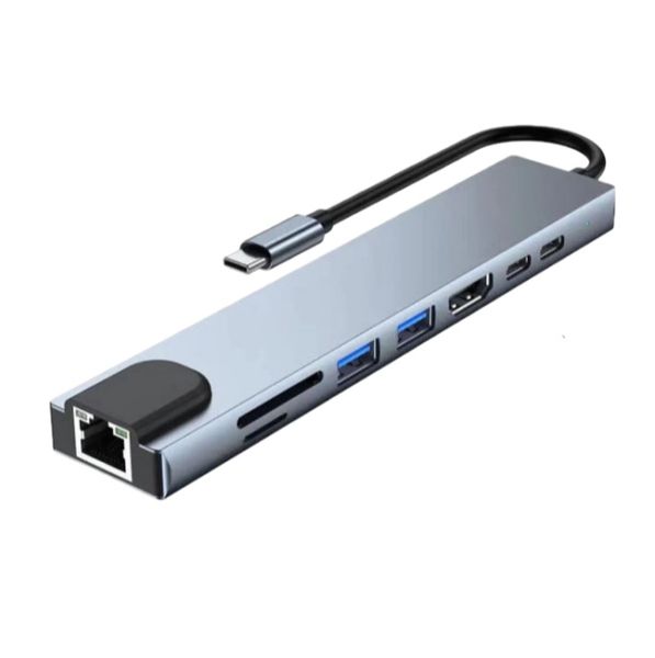 For Laptop 8-in-1 Type-C Hub with 4K HDMI, RJ45, PD Charging &amp; Card Reader