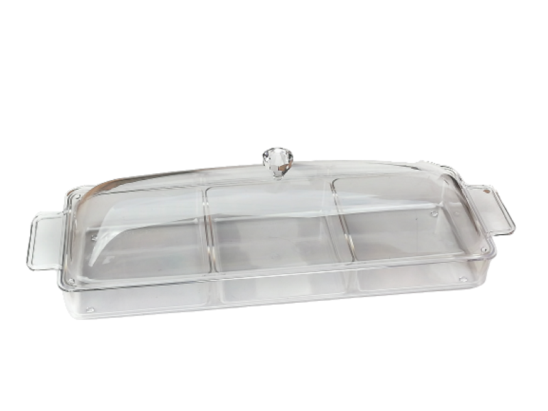 Snack Dish with Lid 49x14.5x12cm with 3 Compartments Acrylic