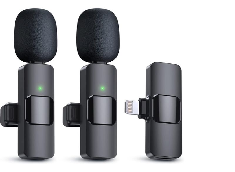 Duo Pack Wireless Microphones Compatible with iPhone &amp; iPad Professional Clip Mic