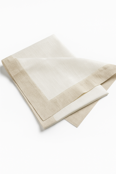 Elegant Hemstitched Linen Tablecloth With Beige Border-140cmx180cm