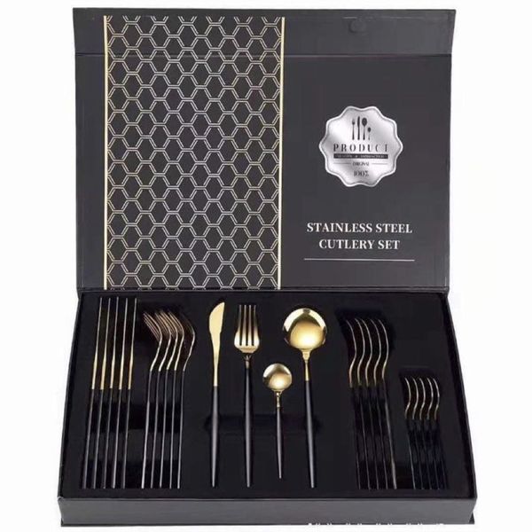 Black and Gold Stainless Steel Cutlery Set - 24 Piece