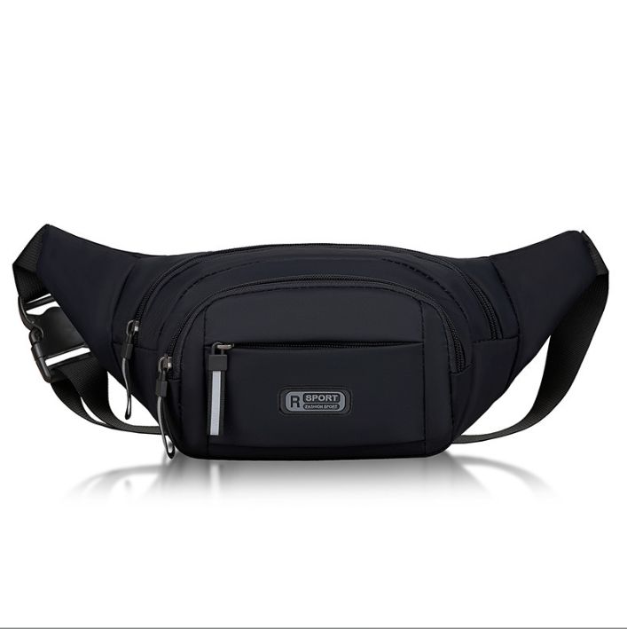 Lightweight Waterproof Nylon Waist Bag for Outdoor Sports - Black