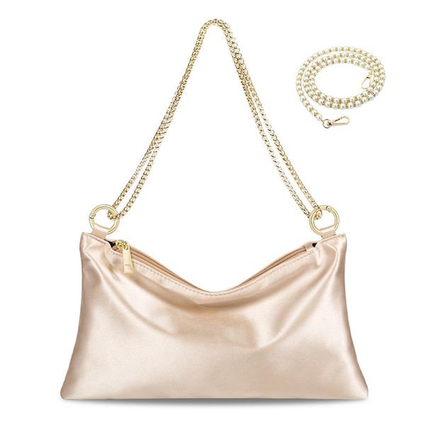 Women Satin Evening Handbag-Wedding Prom Clutch Purse with 2 Bag Chains