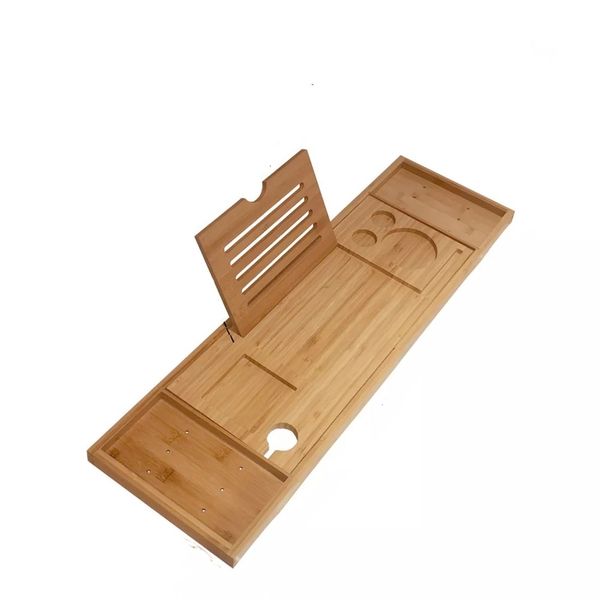 Extendable Bamboo Bathtub Tray Caddy Organizer Rack