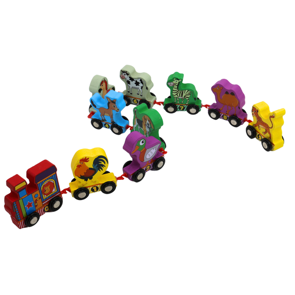 Wooden Colorful Animal Number Train Set Toys for Kids Educational Toys