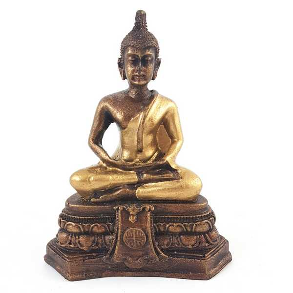 Resin Meditating Buddha on Base - Gold (14cm)