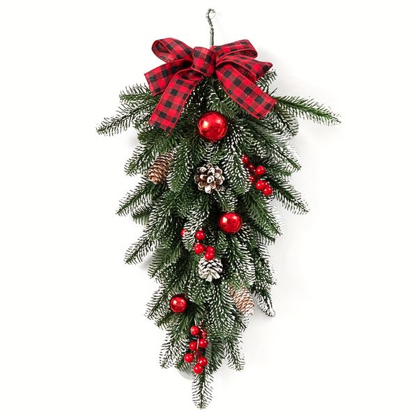 Large Teardrop Christmas Decoration with Pine Cones &amp; Berries