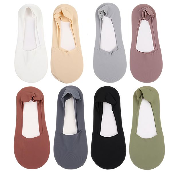 Kemei 8Pairs Ice Silk No Show Socks for Flats Loafers, Breathable Non Slip