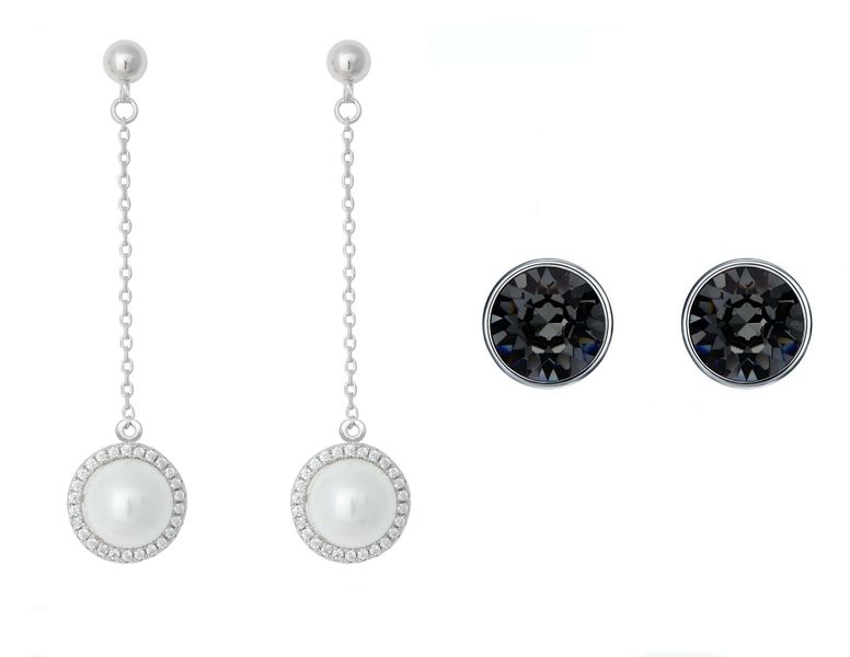 Stella Luna Penny Pearl Earring Set-Swarovski Silver Night Crystal
