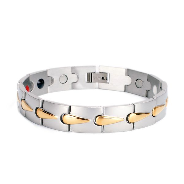 Grey &amp; Gold Magnetic Stainless Steel Health Bracelet