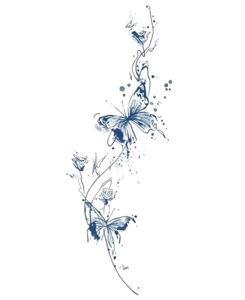 1 Piece - Intricate Floral Butterfly Temporary Tattoo - Blue