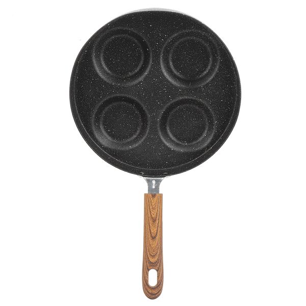 Four Hole Frying Pot Non-stick Cooking Pan Breakfast Maker with Wood Handle