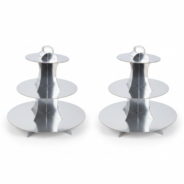 3-Tier Metallic Cake Stand for Desserts and Cupcakes - 2 Pack