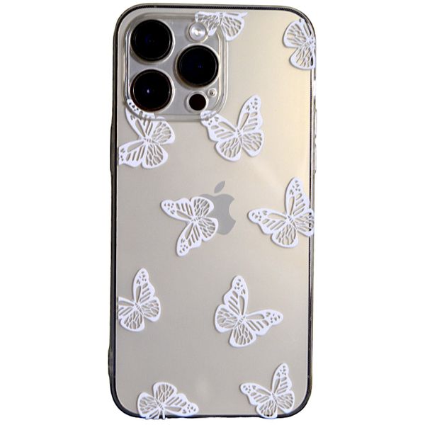 Clear - Phone Case - White Butterfly Print &amp; Pro Cam - Iphone 14 Pro Max