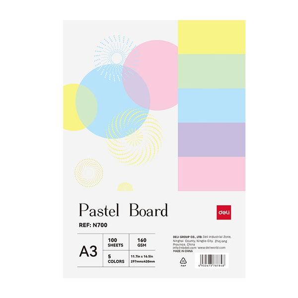Deli A3 Cardstock Project Board 100 Sheets 160gsm 5 Pastel Colors