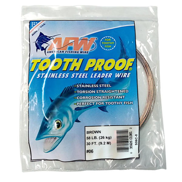 American Fishing Wire Tooth Proof Single Strand Brown Leader Wire #6 26Kg/58Lb