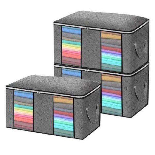 3PCS 60x43x35CM 90L Foldable Clothes Storage Bag Organizer
