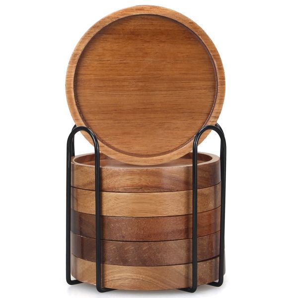 6-Piece Set of Exquisite Wooden Coasters with Holder,