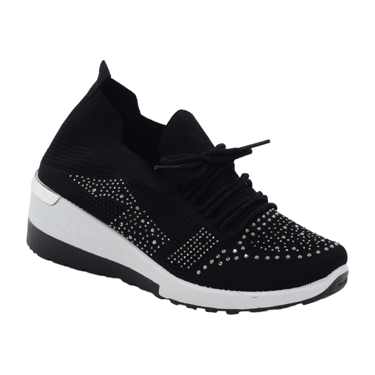 Lamara Paris Obioma Fly Knit Lace-Up Sneaker With Diamonds - Black ...