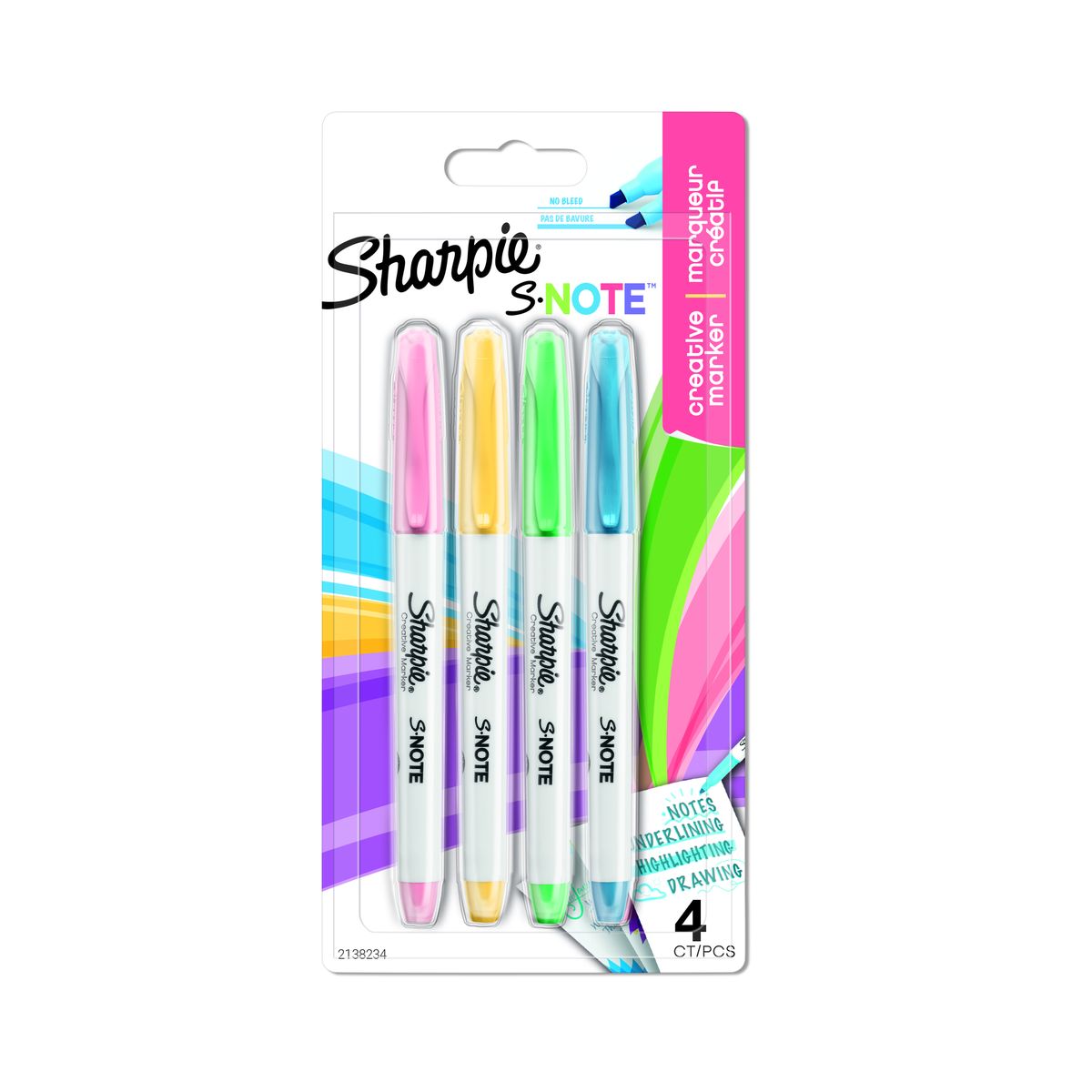 Sharpie S Note Creative Marker Hilghlighter Assorted Colours 4 Pack
