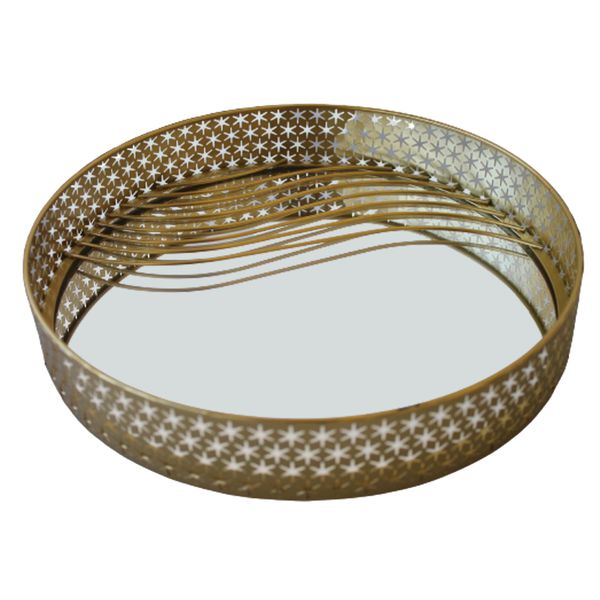 Round Golden Metal Mirror Tray - Medium Size