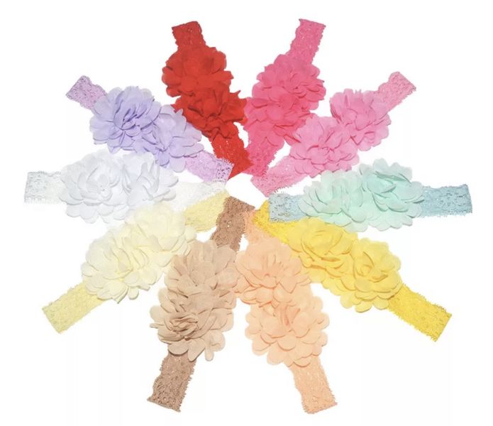 Mini Chiffon Double Flower Headband Set - 10 Piece