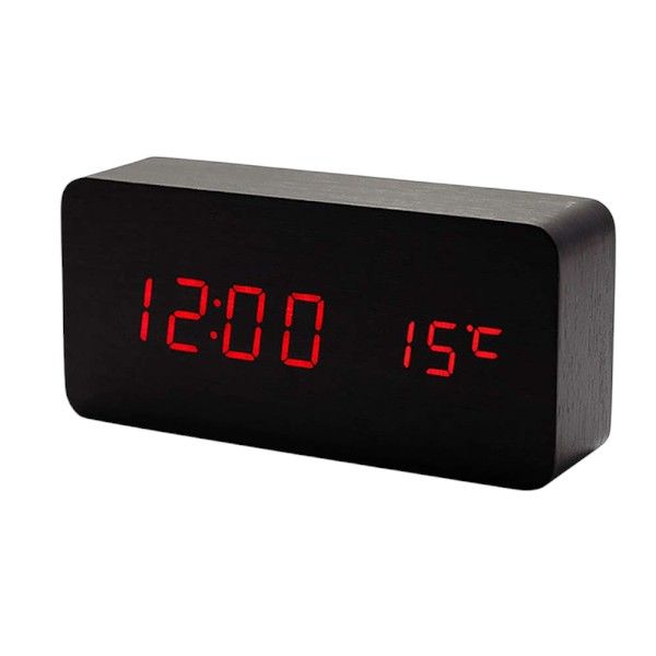 Minimalist Wooden Look Digital Alarm Clock Red LED Display