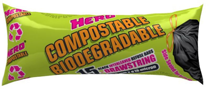 HERO 75 Pack Biodegradable Drawstrings 750mm x 950mm Refuse Bag- 18 Micron
