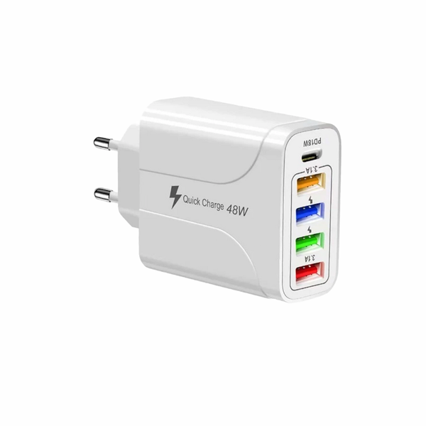 5 Ports 48W Charger Head - 4 USB Ports 1 Type C Port
