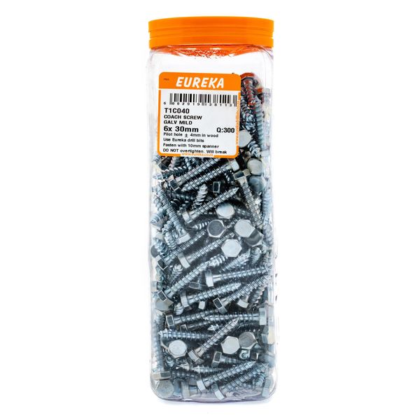 EUREKA Coach Screws Galvanised Mild Steel 6 x 30mm Q:300 T1C040