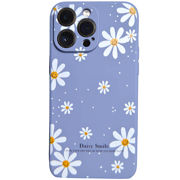 Blue - Phone Case with White Smiley Flowers &amp; Pro Cam - Iphone 14 Pro Max
