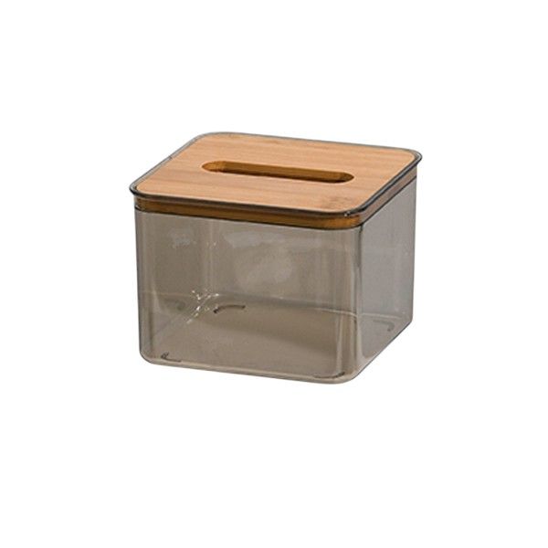 Square Tissue Storage Box with Bamboo Lid - Grey