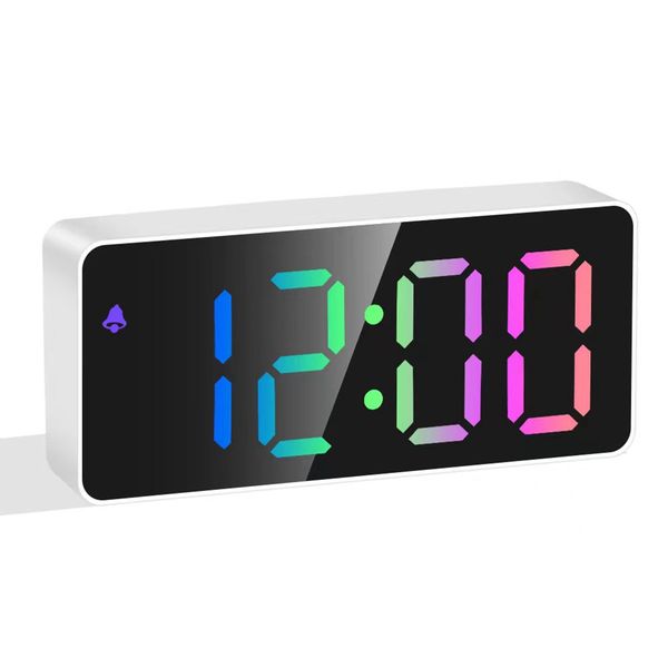 Rainbow Colored Led Digital Alarm Clock Adjustable Volume Black
