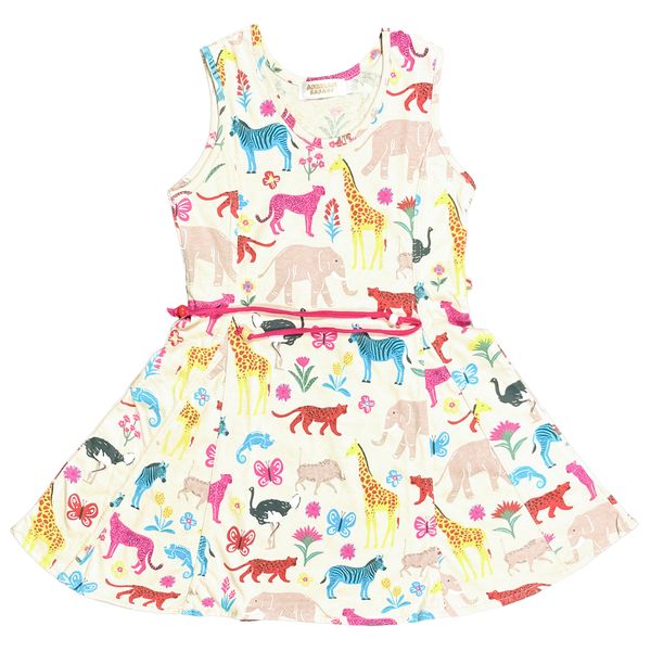 Animal Flowers Beaded Dress Light Stone 100% Cotton - African Safari