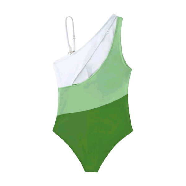 Colorblock Cut Out One Sholder Swimsuit