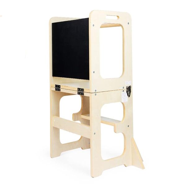 3-in-1 Foldable Learning Tower with Chalkboard Table &amp; Chair Kitchen Step