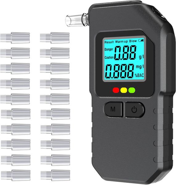 Digital Breathalyzer Alcohol Tester BAC Portable with 20 Mouthpieces