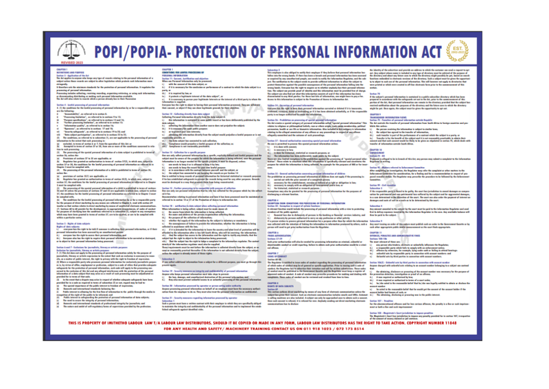 POPI Act Summary - A1 Laminated Labour Law Poster