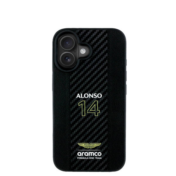ASTON MARTIN- Aramco Magsafe F1Genuine BK Compatible with IPhone 16 Leather Case