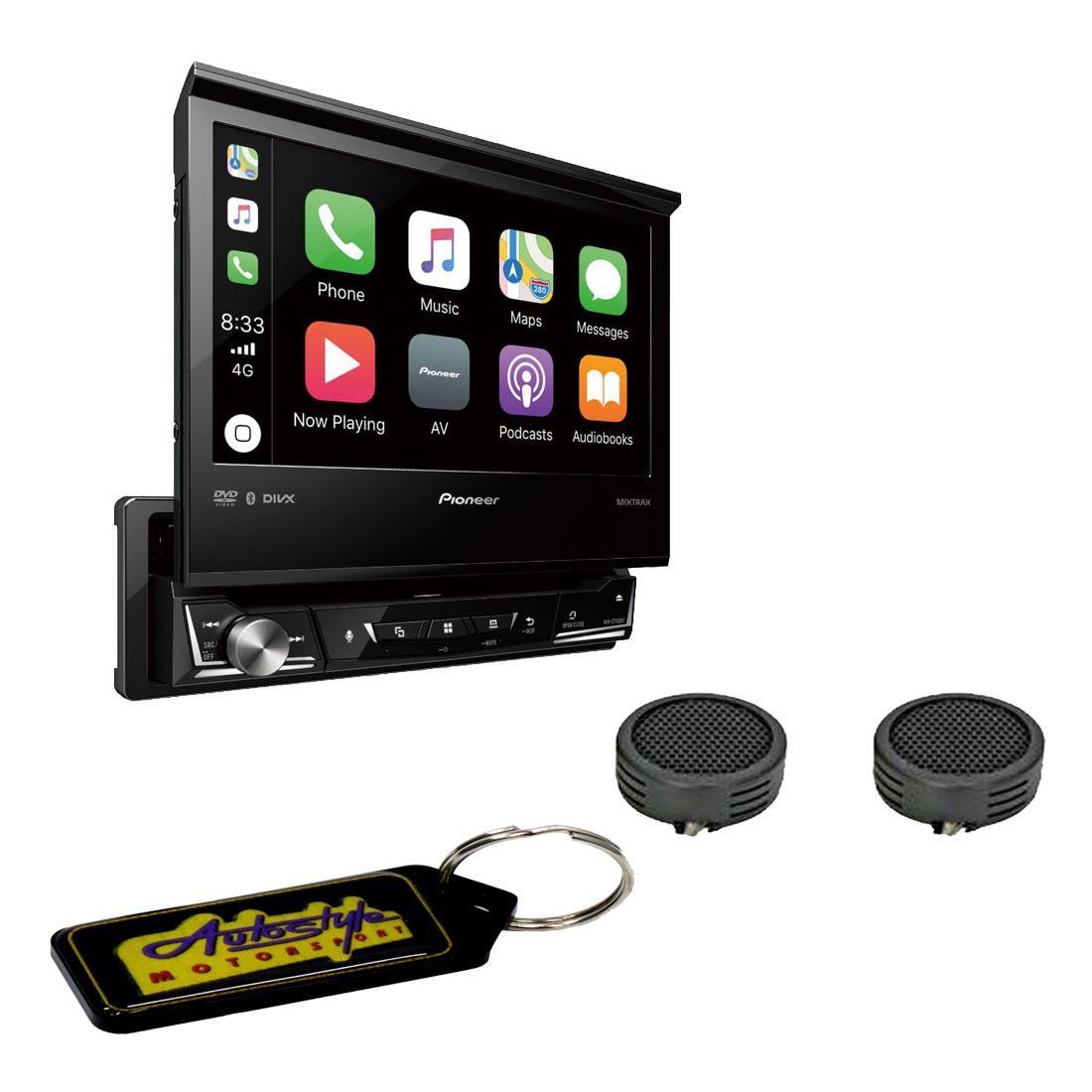 Pioneer InDash Apple Car Play DVD Player & Evo Tweeters & Keyring