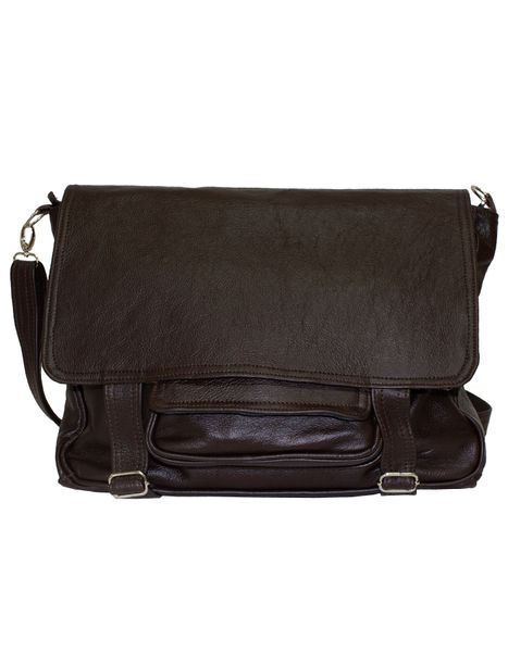 Luvsa LS-GB518 Genuine Leather Messenger Bag with Strap Closure - Coffee