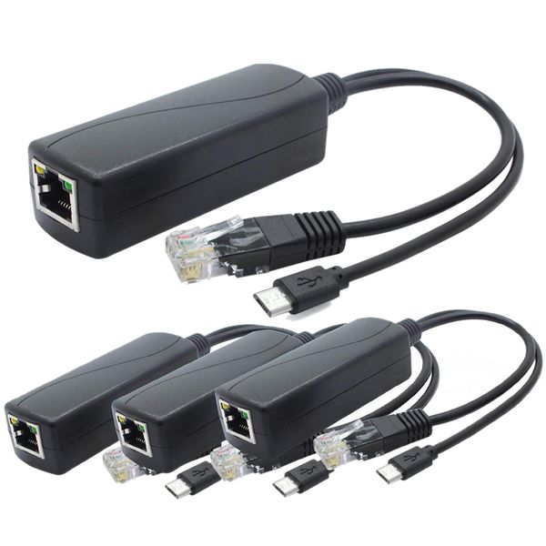 4-Pack 5V PoE Splitter, 48V to 5V 2.4A Adapter with Micro-USB Plug