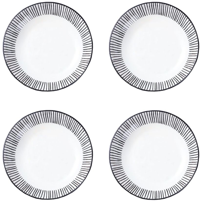 Ceramic Dinner Plate Set of 4 Classic Black and White 9 inch No3