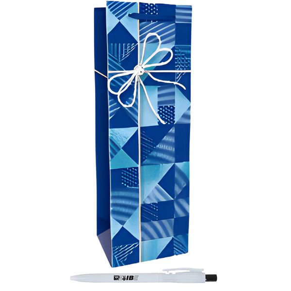 4Pack Assorted Colors Stylish Design With Bow Bottle Gift Bags + ReVibe Pen