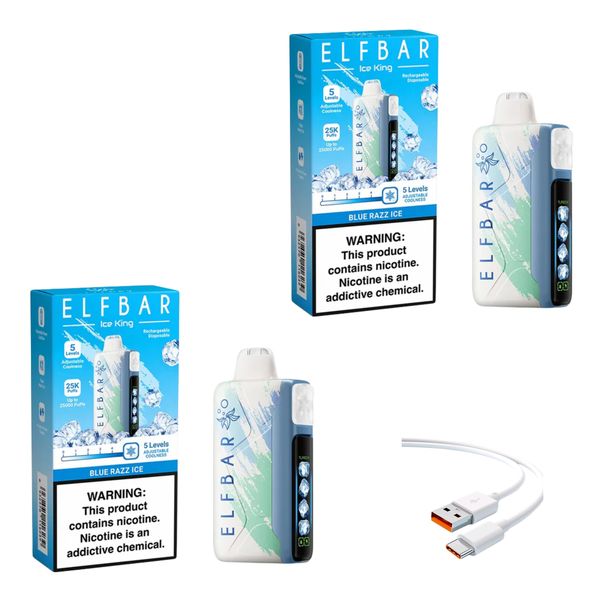 Elfbar Ice King 25k Blue Razz Ice +DiscoVape Charging Cable (Pack of 2)