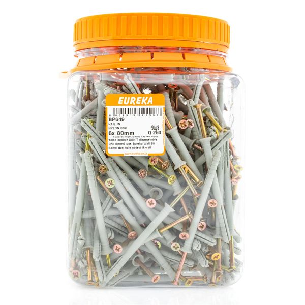 EUREKA Nail-In Anchor Nylon Countersunk 6 x 80mm Q:250 BP649
