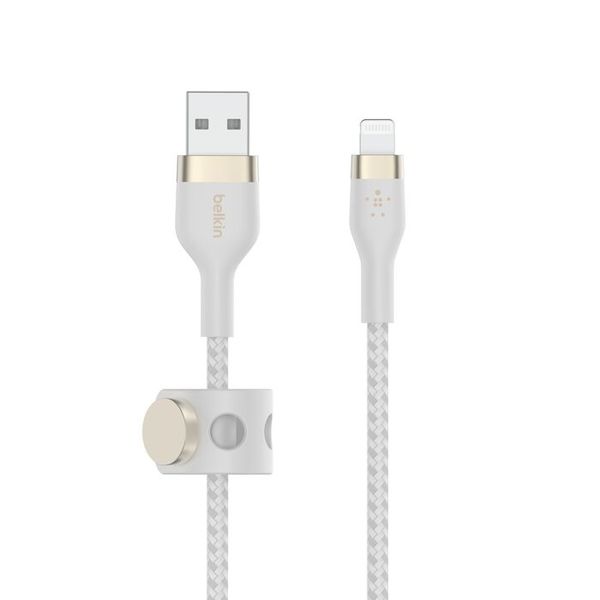 Belkin BoostCharge PRO Flex USB-A Braided Silicone Cable with Lightning Connector, 3M, White